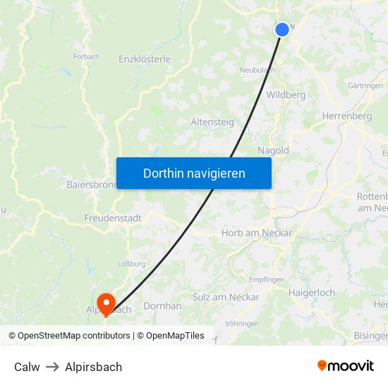 Calw to Alpirsbach map