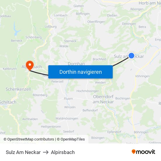 Sulz Am Neckar to Alpirsbach map