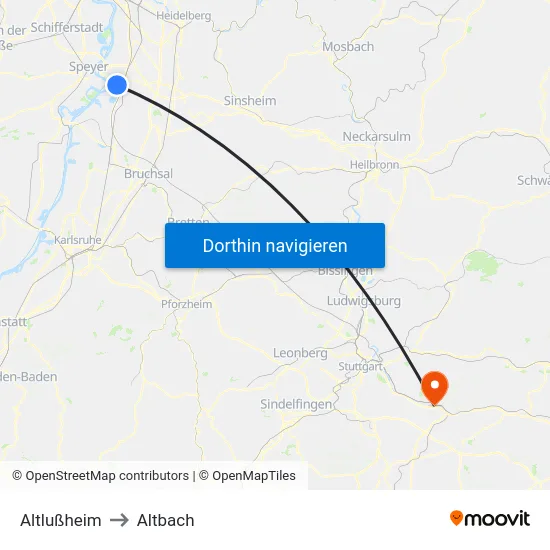 Altlußheim to Altbach map