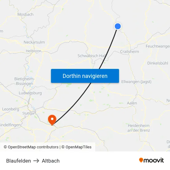 Blaufelden to Altbach map