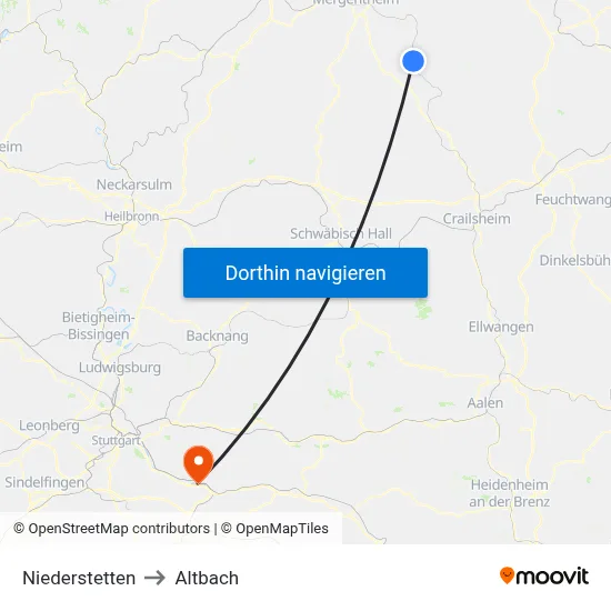 Niederstetten to Altbach map