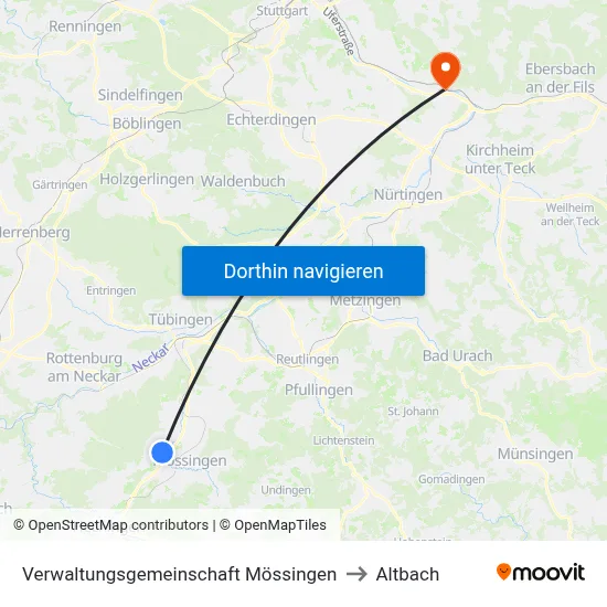 Verwaltungsgemeinschaft Mössingen to Altbach map
