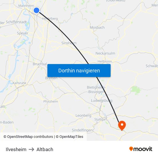 Ilvesheim to Altbach map