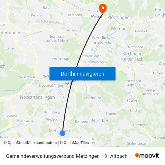 Gemeindeverwaltungsverband Metzingen to Altbach map