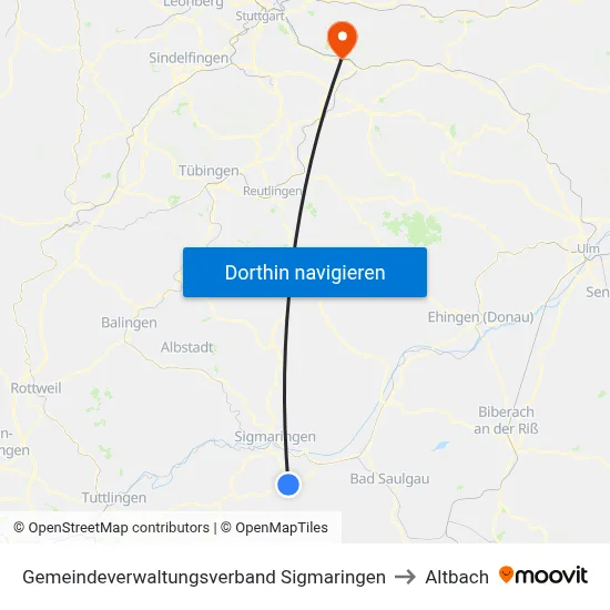 Gemeindeverwaltungsverband Sigmaringen to Altbach map