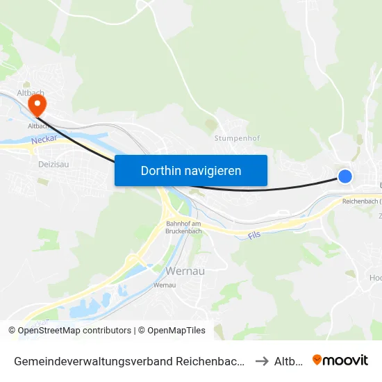 Gemeindeverwaltungsverband Reichenbach An Der Fils to Altbach map