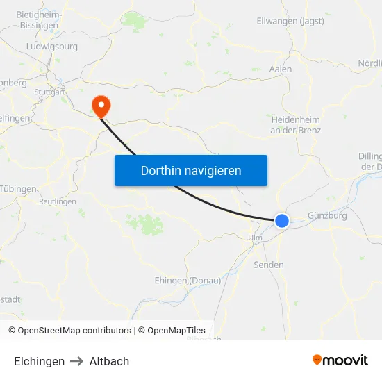 Elchingen to Altbach map