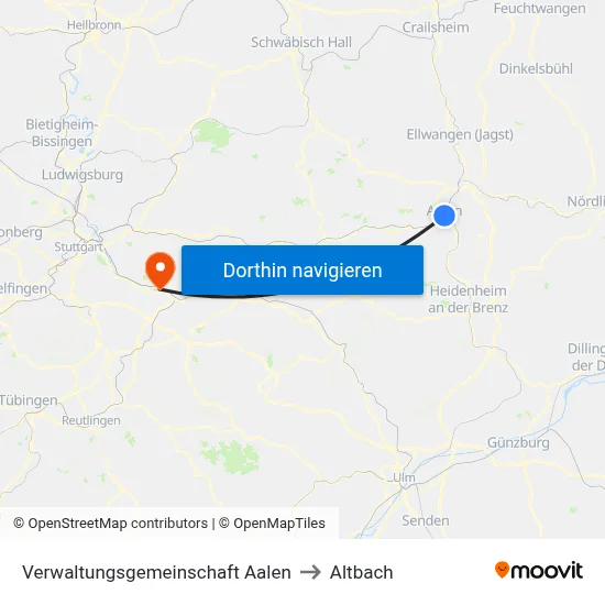 Verwaltungsgemeinschaft Aalen to Altbach map