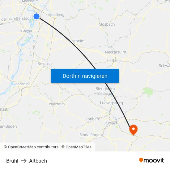 Brühl to Altbach map