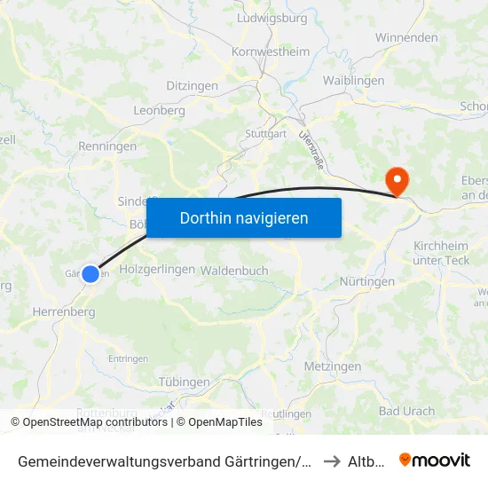 Gemeindeverwaltungsverband Gärtringen/Ehningen to Altbach map