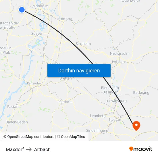Maxdorf to Altbach map