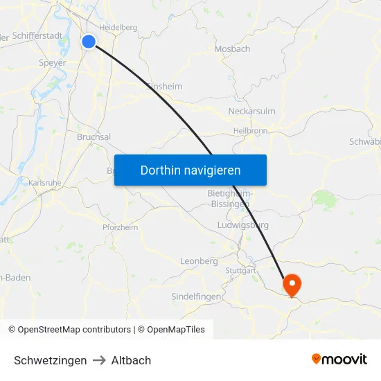 Schwetzingen to Altbach map