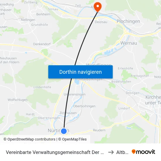 Vereinbarte Verwaltungsgemeinschaft Der Stadt Nürtingen to Altbach map