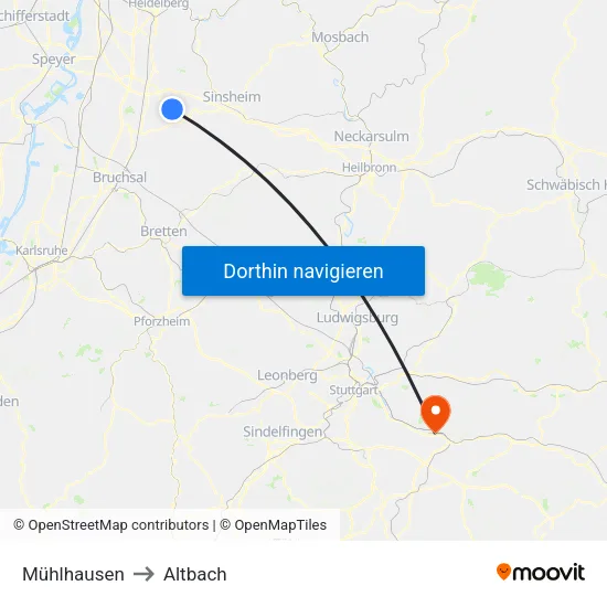 Mühlhausen to Altbach map