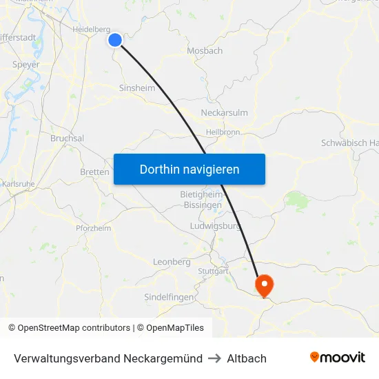 Verwaltungsverband Neckargemünd to Altbach map