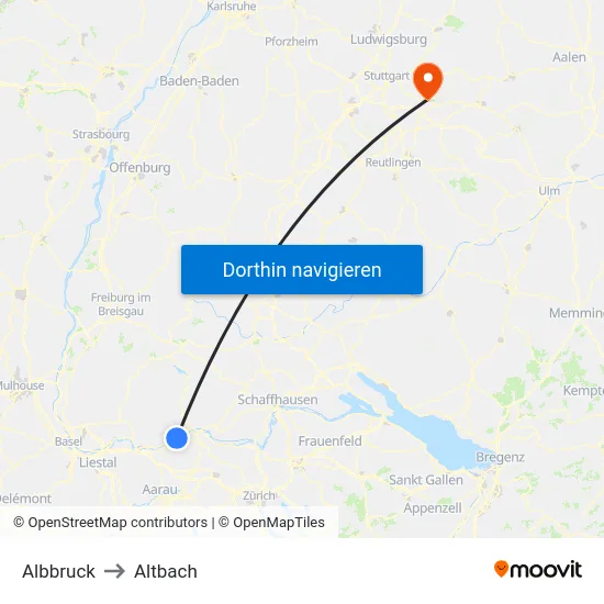 Albbruck to Altbach map