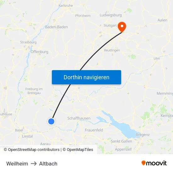 Weilheim to Altbach map
