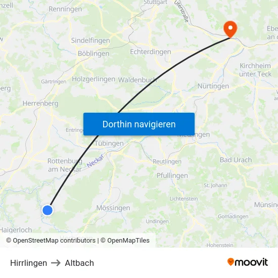 Hirrlingen to Altbach map