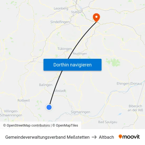 Gemeindeverwaltungsverband Meßstetten to Altbach map