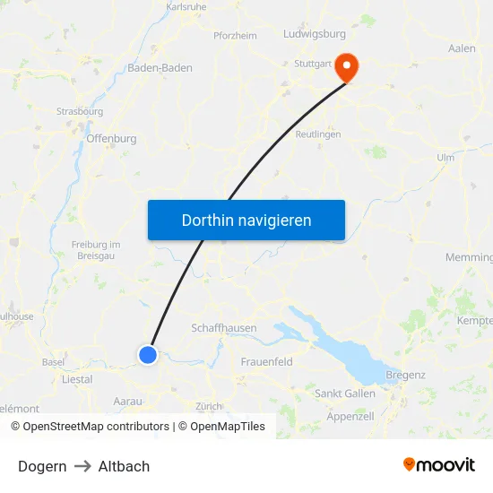 Dogern to Altbach map