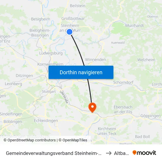 Gemeindeverwaltungsverband Steinheim-Murr to Altbach map