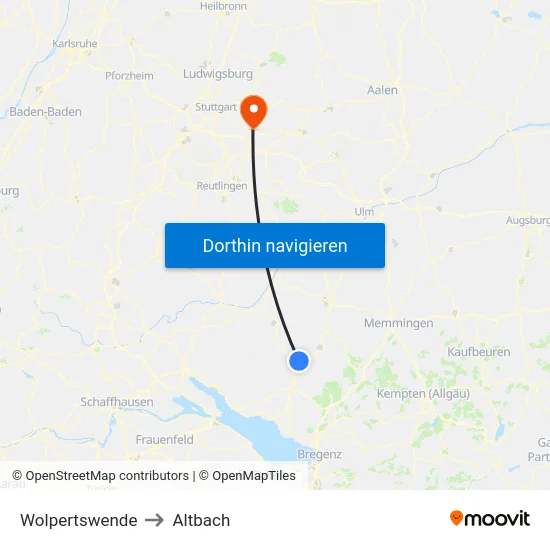 Wolpertswende to Altbach map