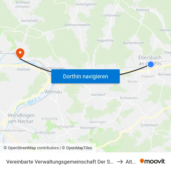 Vereinbarte Verwaltungsgemeinschaft Der Stadt Ebersbach An Der Fils to Altbach map