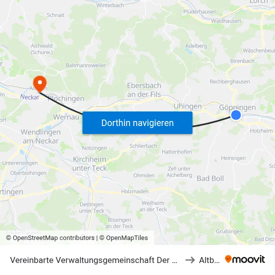 Vereinbarte Verwaltungsgemeinschaft Der Stadt Göppingen to Altbach map