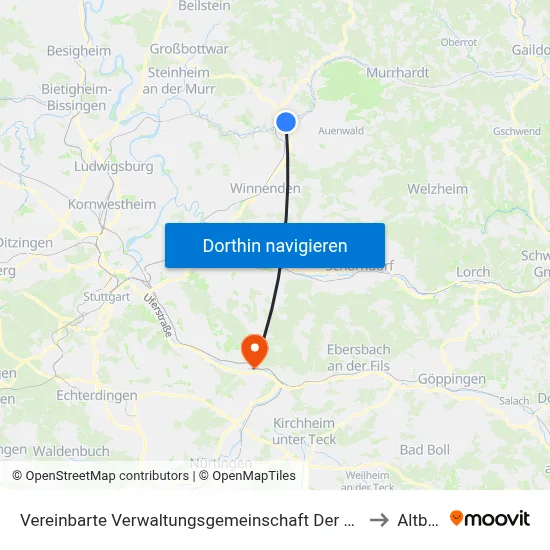 Vereinbarte Verwaltungsgemeinschaft Der Stadt Backnang to Altbach map