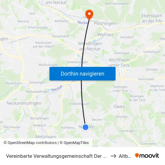 Vereinbarte Verwaltungsgemeinschaft Der Stadt Neuffen to Altbach map