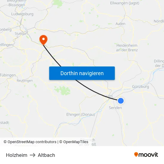 Holzheim to Altbach map