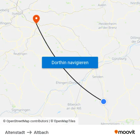 Altenstadt to Altbach map