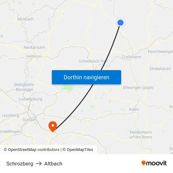 Schrozberg to Altbach map