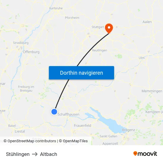 Stühlingen to Altbach map