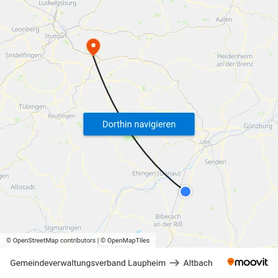 Gemeindeverwaltungsverband Laupheim to Altbach map