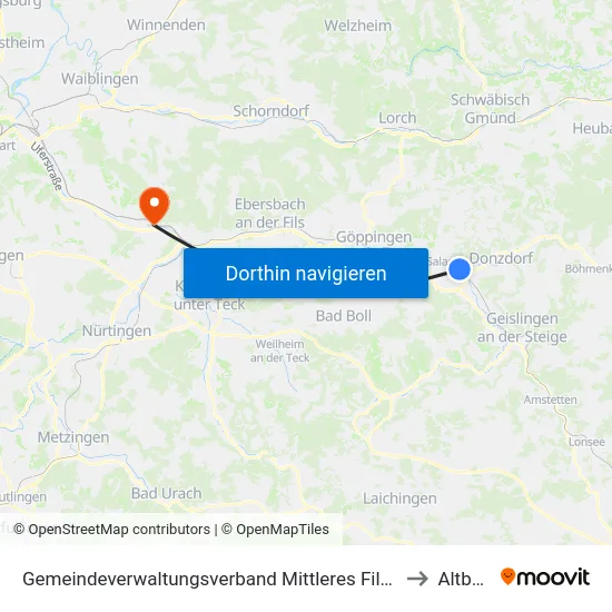 Gemeindeverwaltungsverband Mittleres Fils-Lautertal to Altbach map