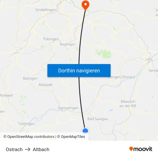 Ostrach to Altbach map