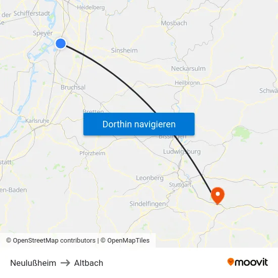 Neulußheim to Altbach map