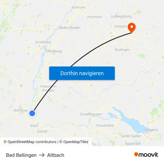 Bad Bellingen to Altbach map