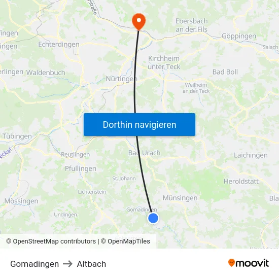 Gomadingen to Altbach map