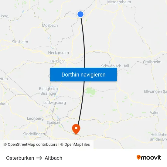 Osterburken to Altbach map