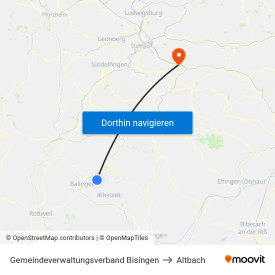 Gemeindeverwaltungsverband Bisingen to Altbach map