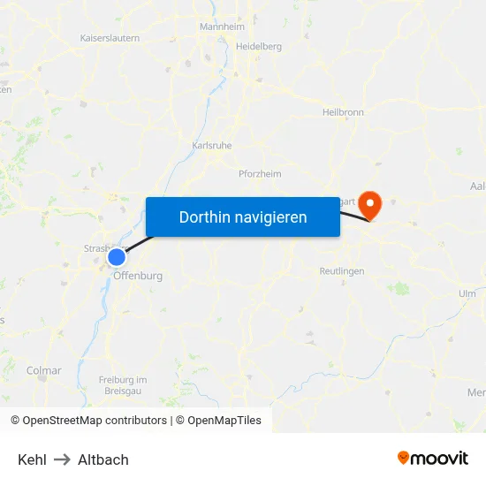 Kehl to Altbach map