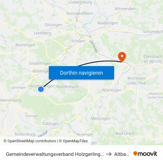 Gemeindeverwaltungsverband Holzgerlingen to Altbach map