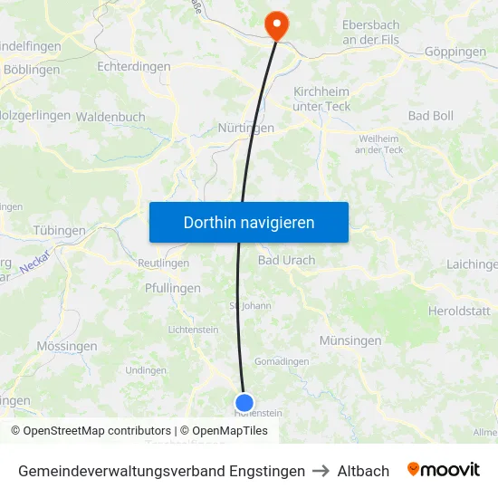 Gemeindeverwaltungsverband Engstingen to Altbach map