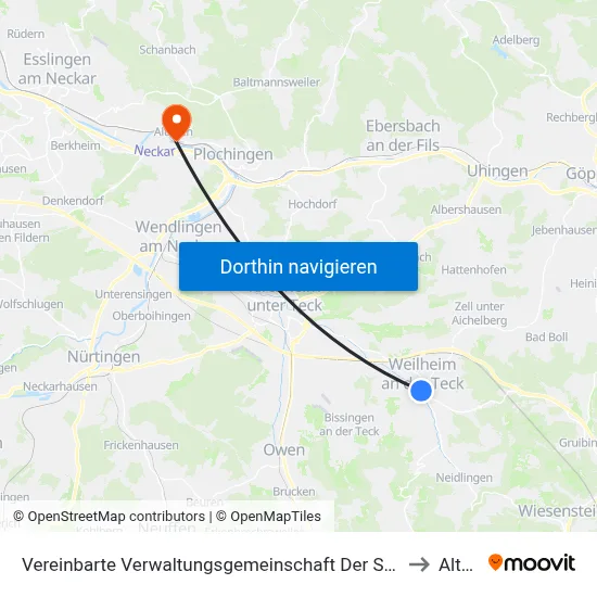 Vereinbarte Verwaltungsgemeinschaft Der Stadt Weilheim An Der Teck to Altbach map