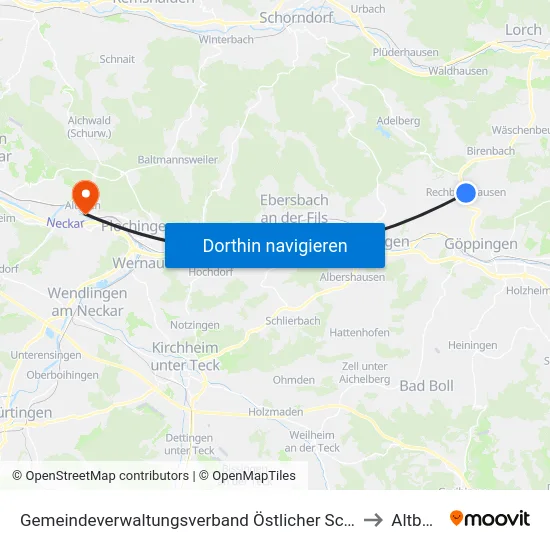 Gemeindeverwaltungsverband Östlicher Schurwald to Altbach map