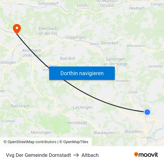 Vvg Der Gemeinde Dornstadt to Altbach map