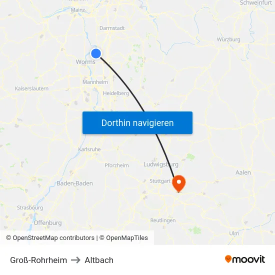 Groß-Rohrheim to Altbach map