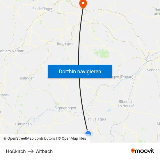 Hoßkirch to Altbach map